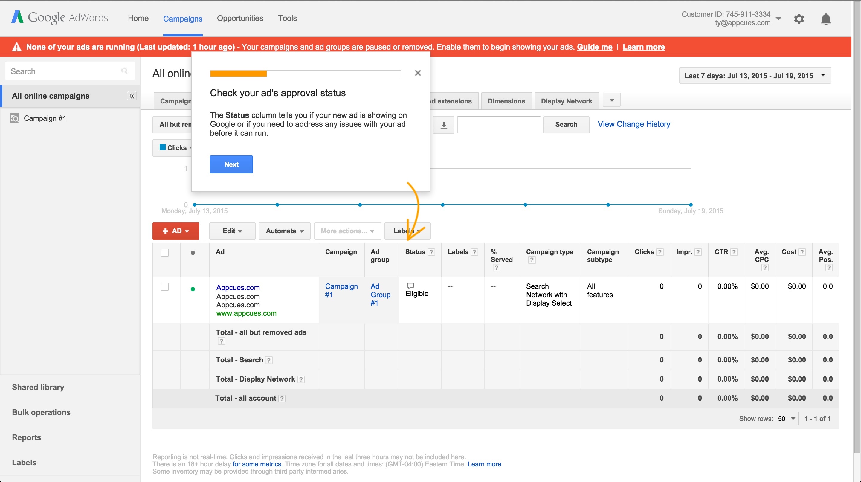 Adwords onboarding tour step 4