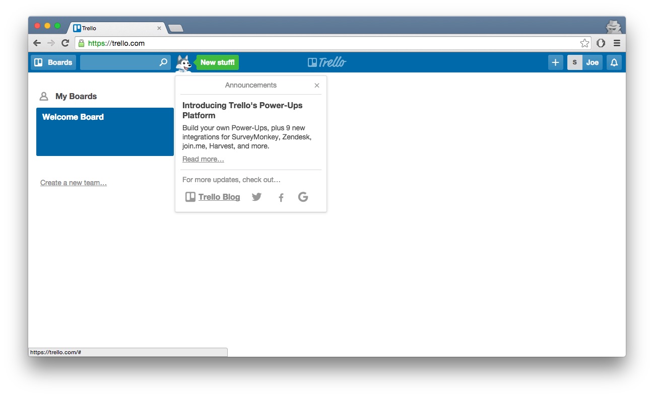 Trello feature update tab