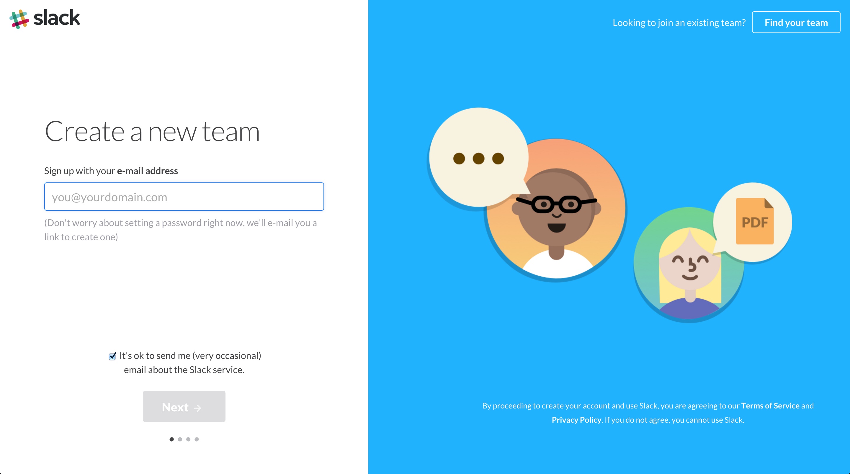 Slack user onboarding step 1