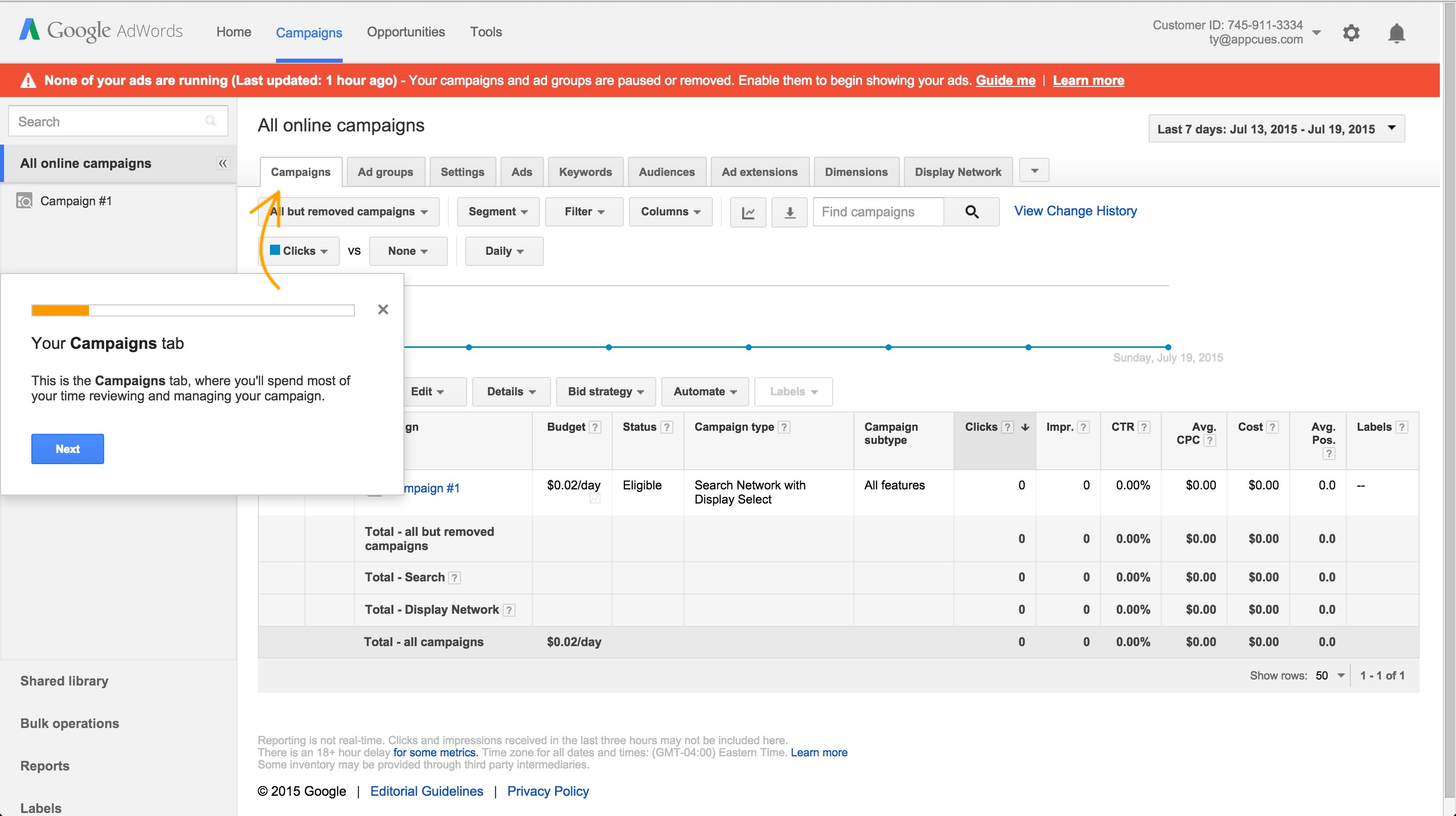 Adwords onboarding tour step 2
