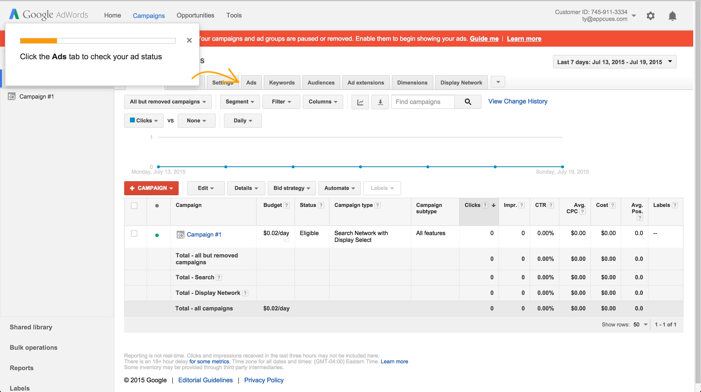 Adwords onboarding tour step 3