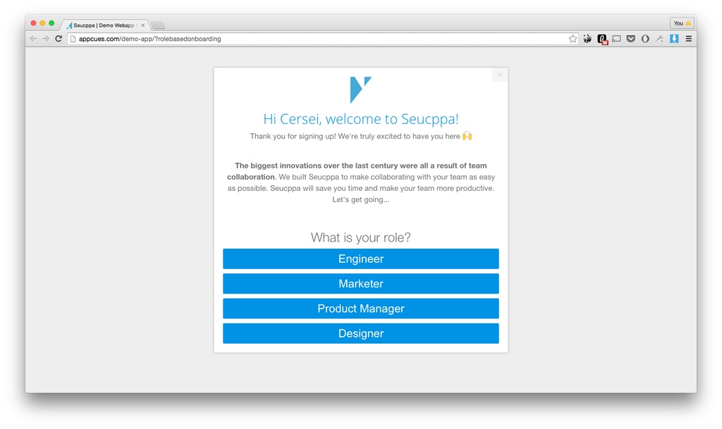 Personified user onboarding with Appcues