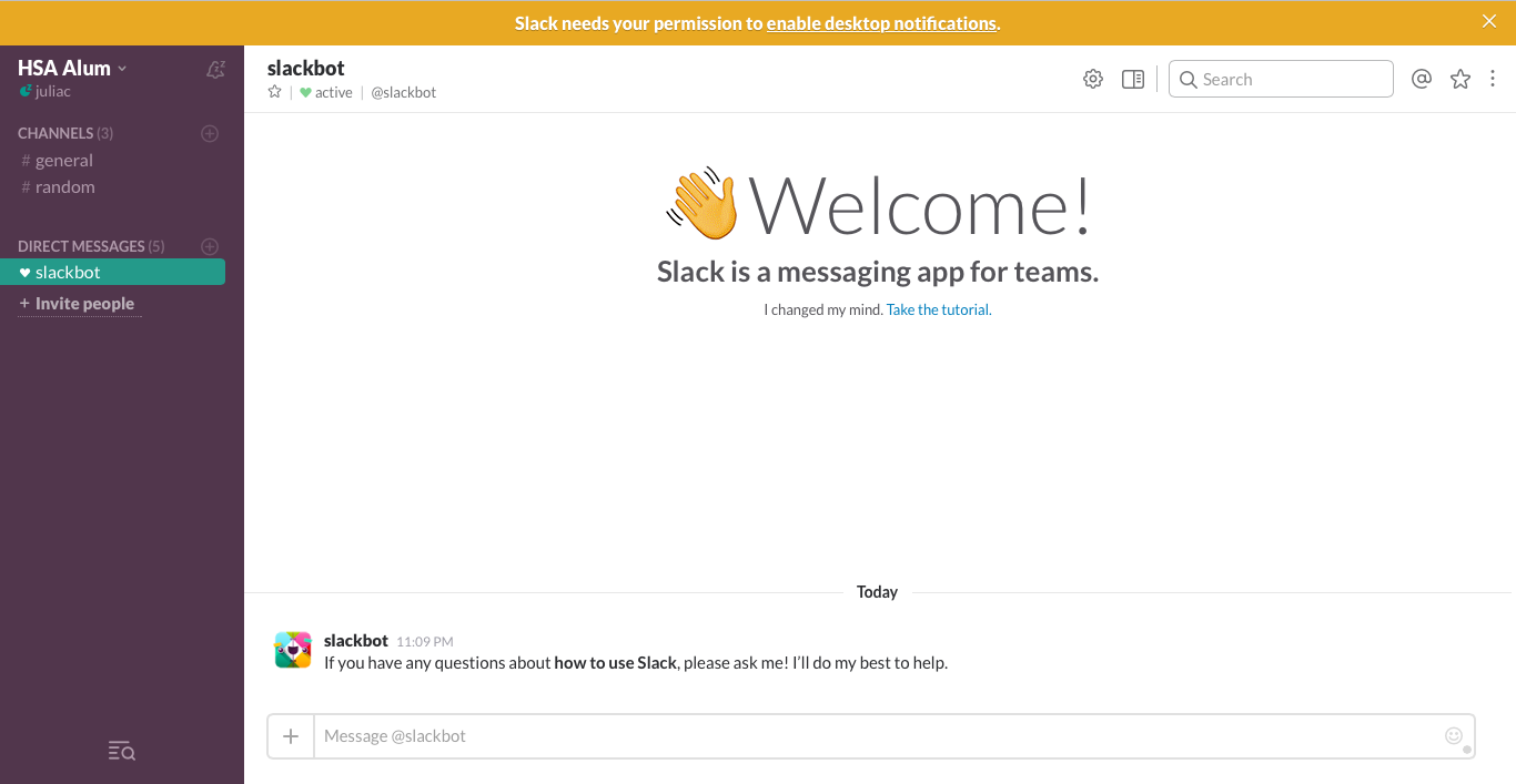 Slack invited user tutorial welcome