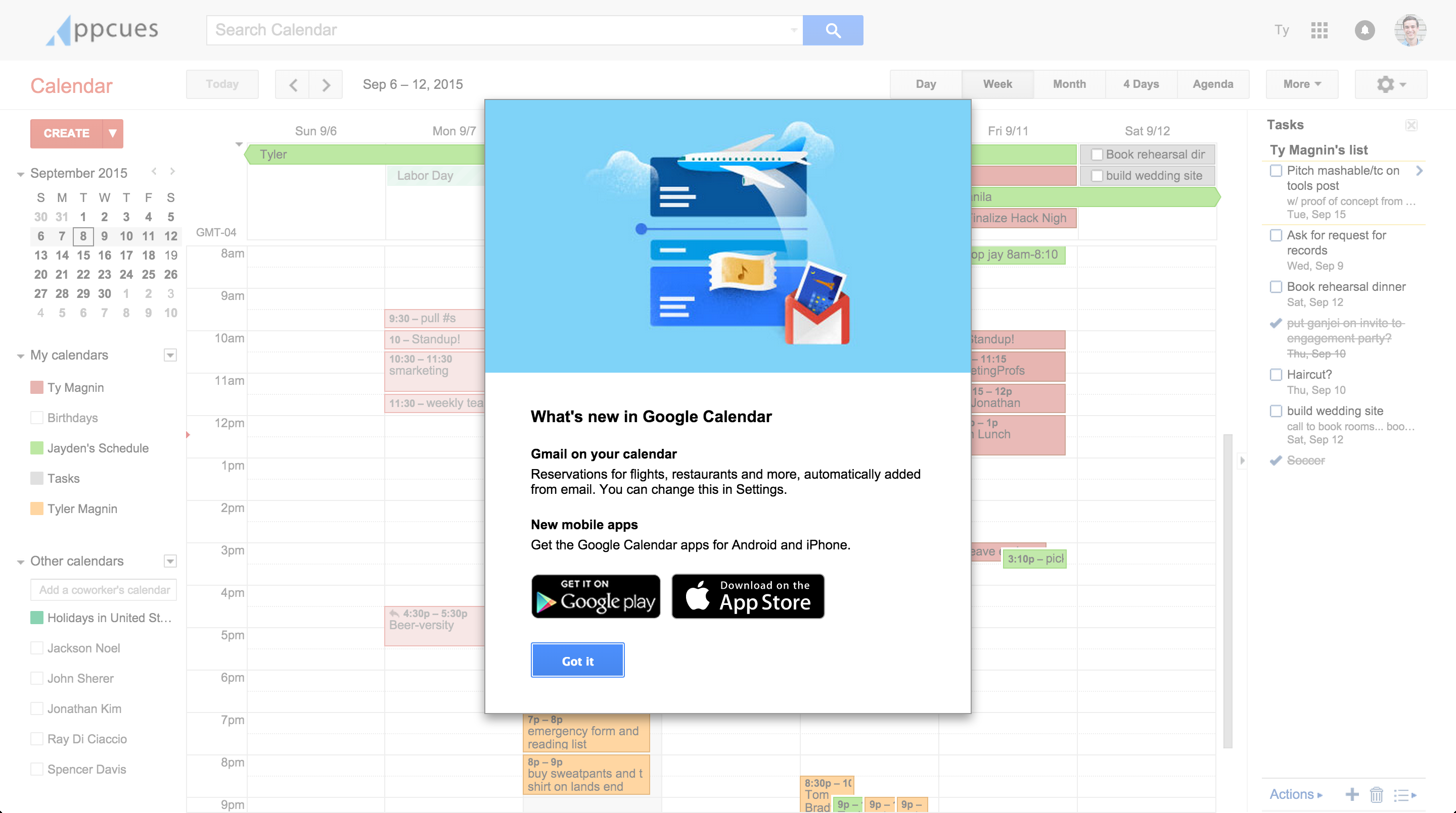 google calendar user engagement modal