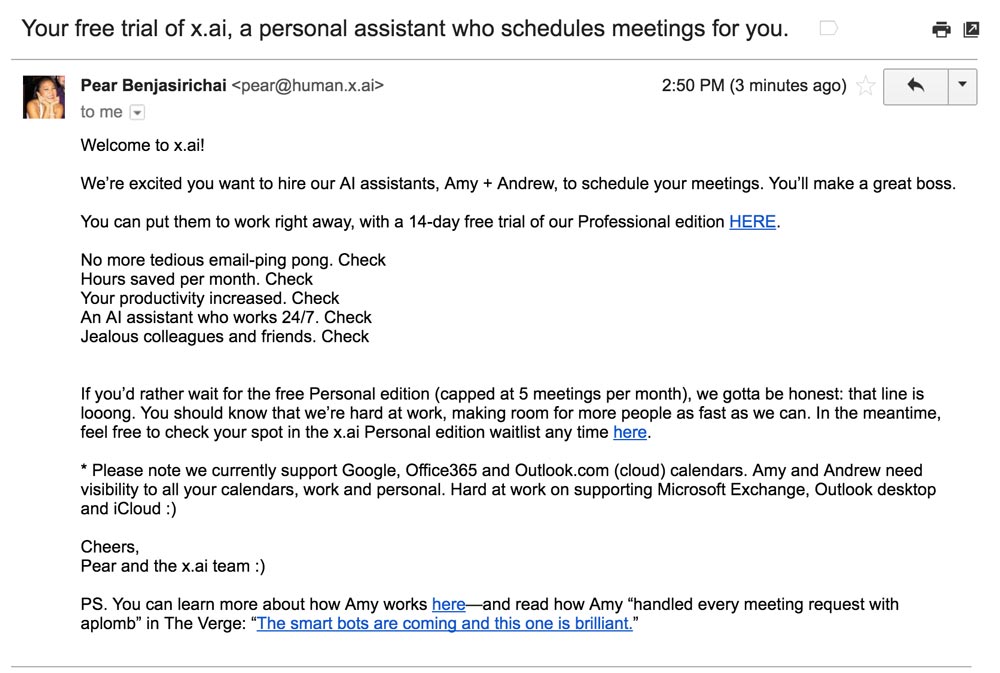 x.ai email upsell waitlist