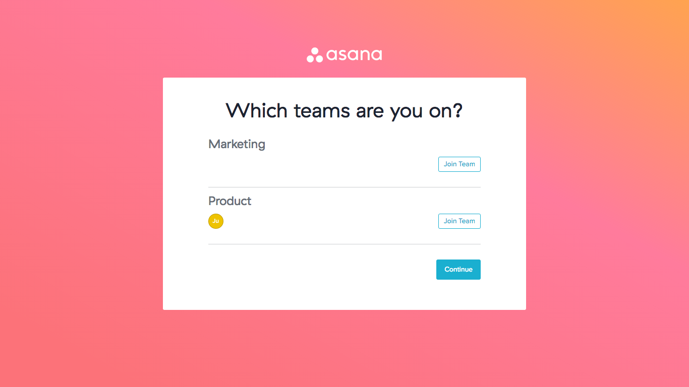 Asana team user onboarding