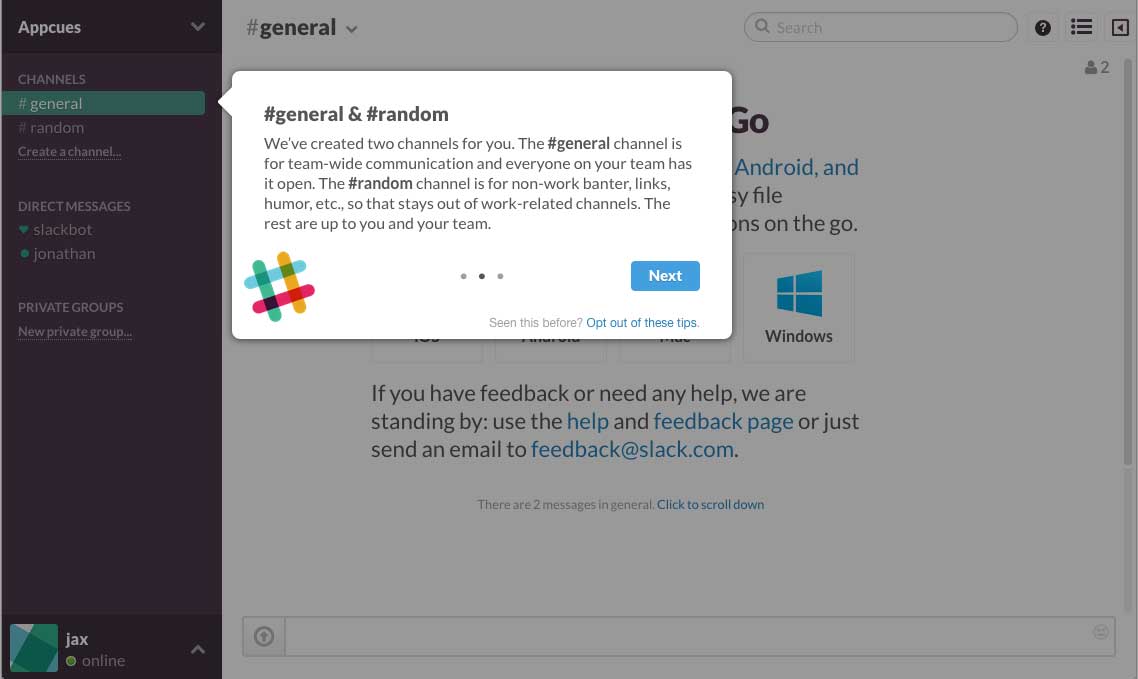 Slack user onboarding flow step 3