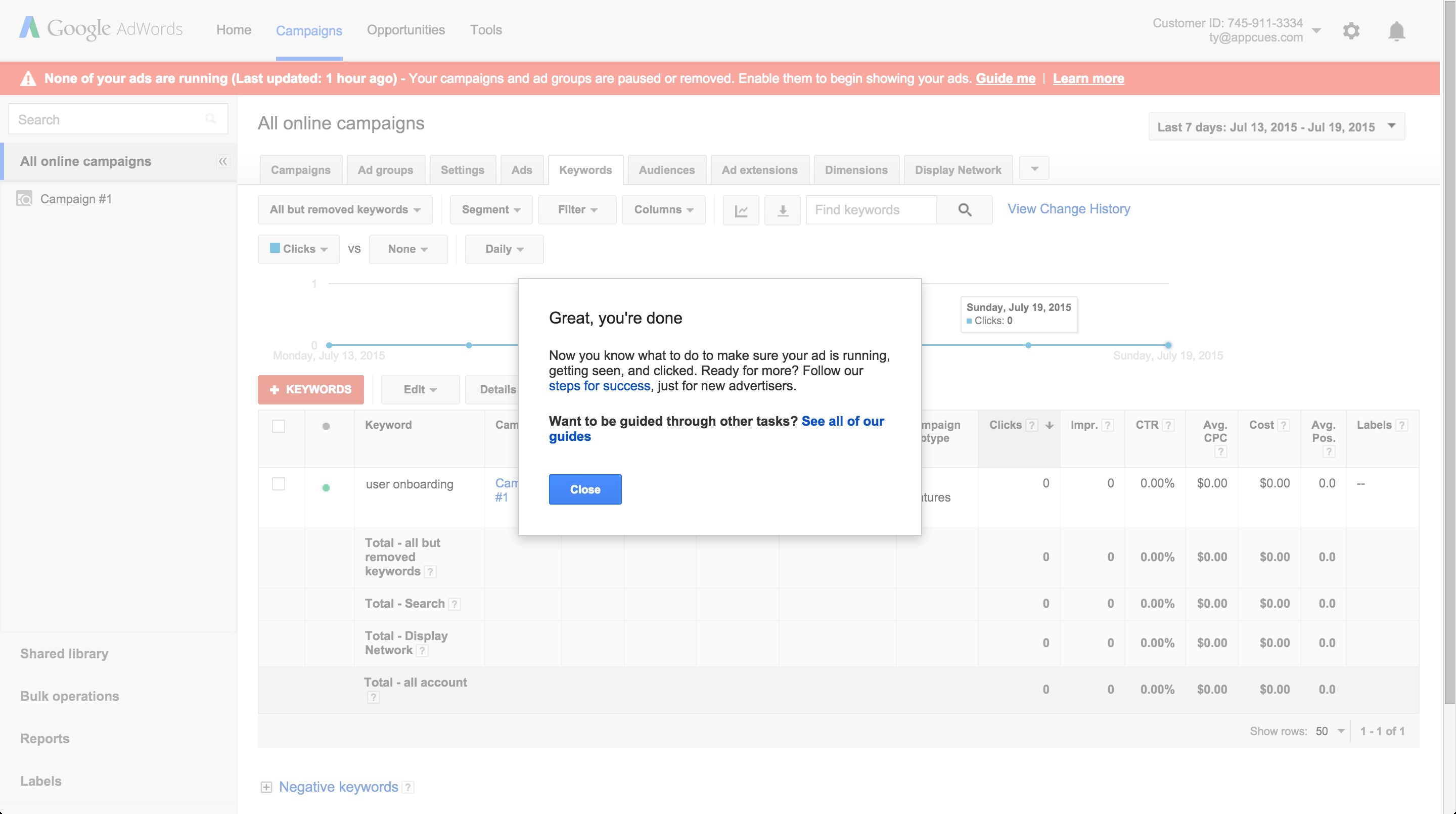 Adwords onboarding tour step 14