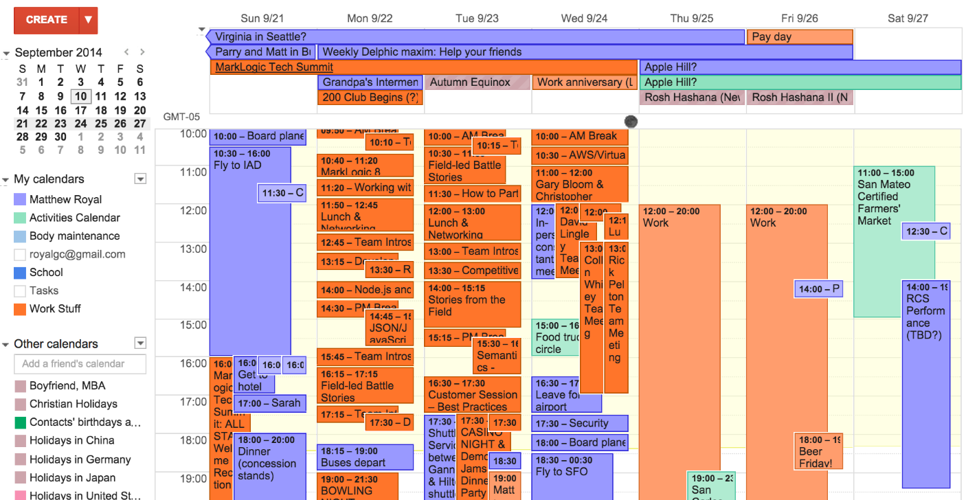 A screenshot of Chris Savage's Google calendar, showing timeboxed work segments