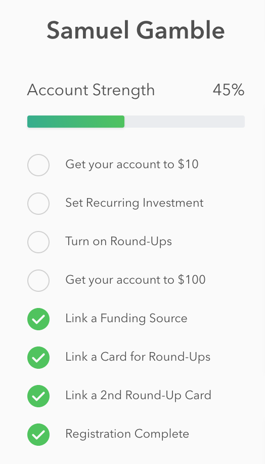 A screenshot of Acorn's checklist—letting you mark off tasks in whatever order you find most valuable