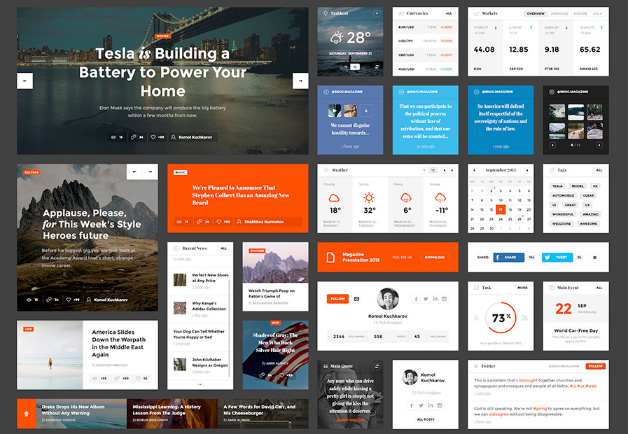 Dark blog UI kit for free download. Download UI vector kit for free and create beautiful websites