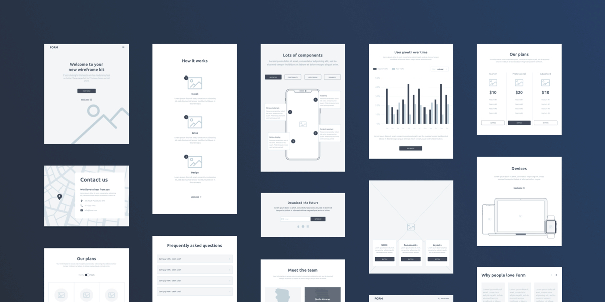 Free wireframe kit for Photoshop. Complete wireframing kit from Invision with hundreds of UI components