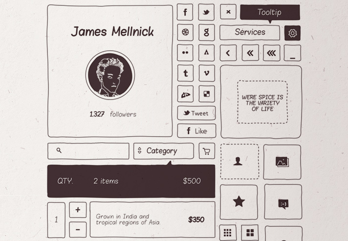 Cool free UI kit with hand drawn style for mocking up unique UI designs