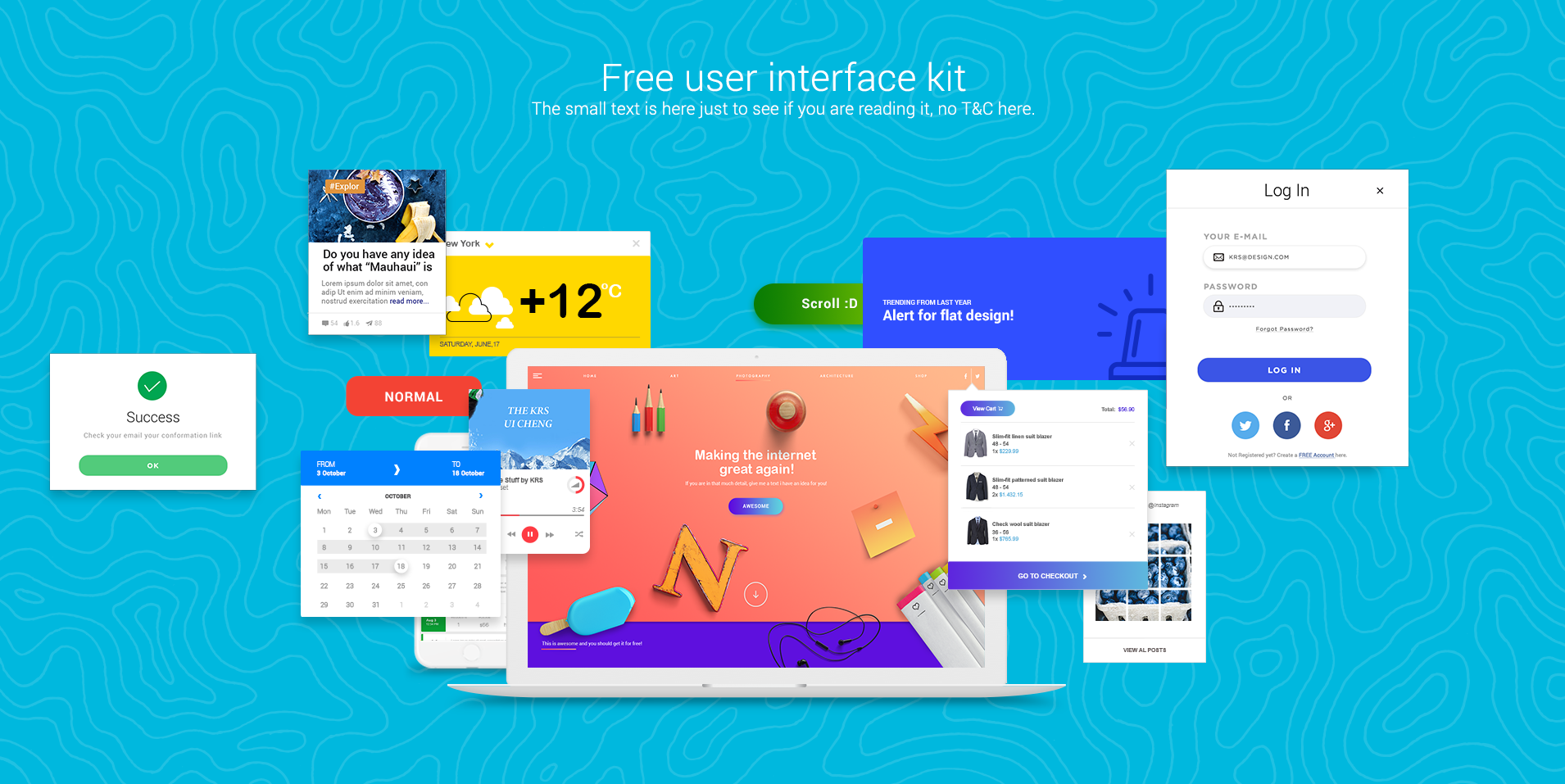 Colorful UI kit. Free user interface kit with 1000 pixel perfect UI components for download free.
