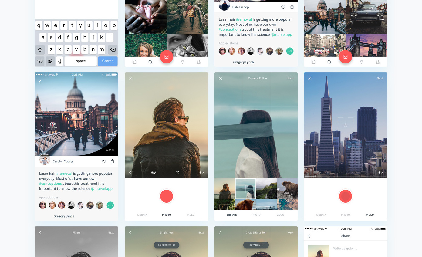 Free mobile UI kit designed around photosharing app concept