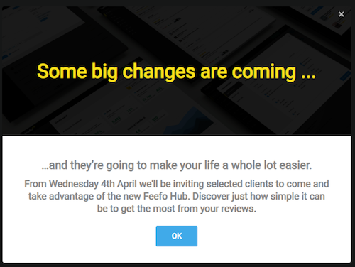 Another product redesign launch announcement using modal windows.