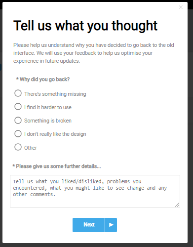 A customized questionnaire helped Feefo get feedback about their redesign launch.