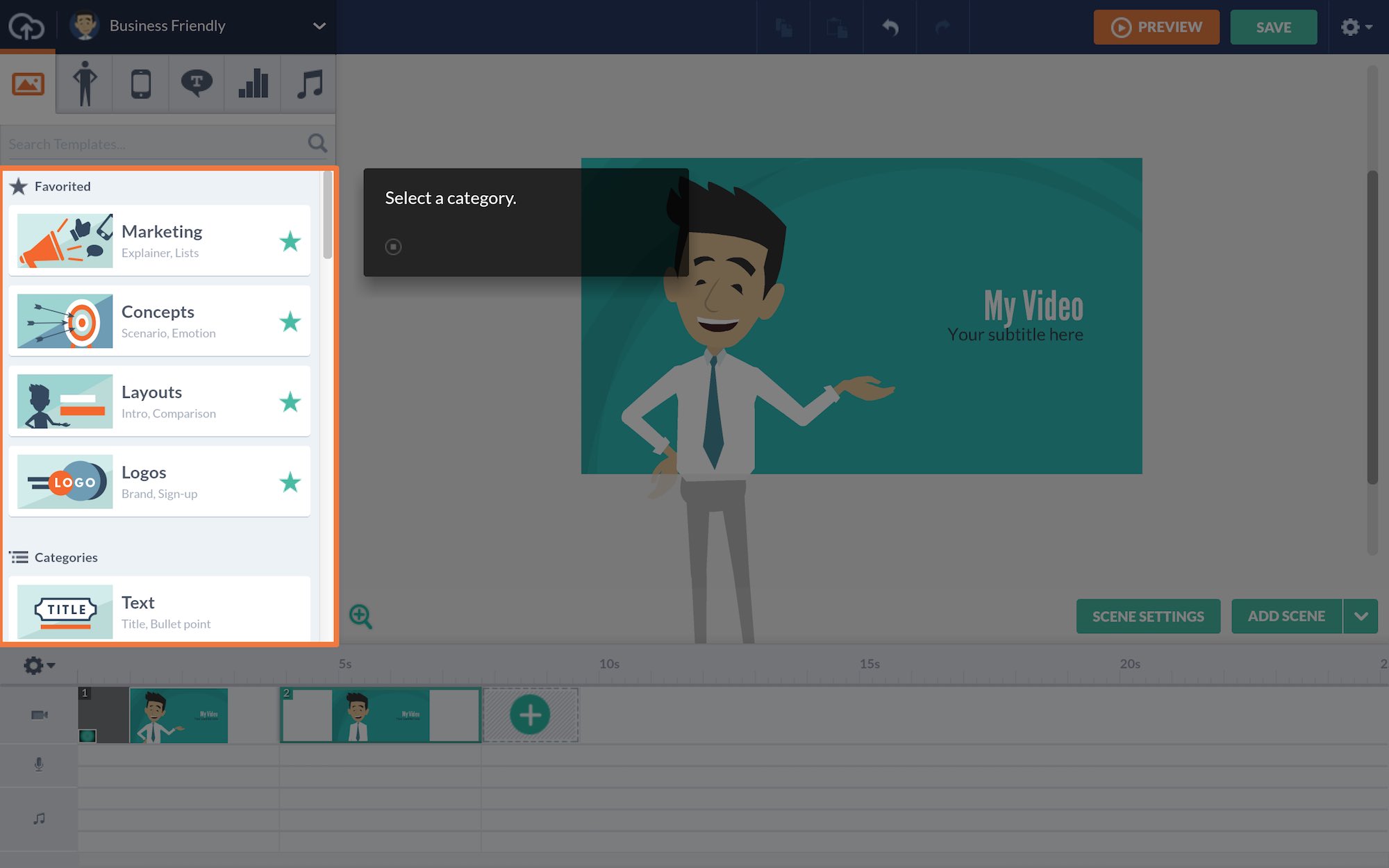 Vyond animated video creator example onboarding UX. In-app tour UX example