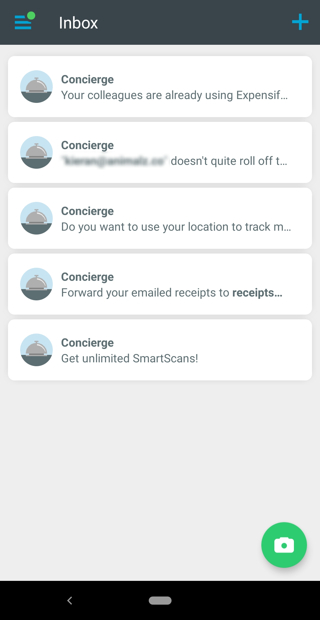This is a screenshot of Expensify's mobile app concierge style onboarding sequence. Users are reminded through their inbox of onboarding to dos, which breaks down the process into multiple steps for better UX.