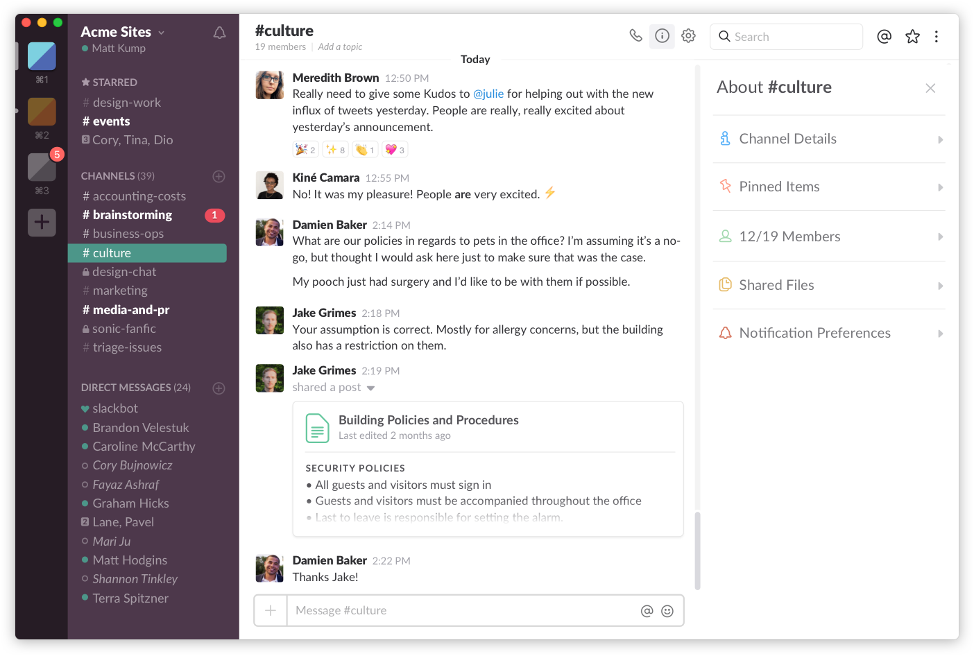 This is an example of a slack channel for internal communication. This is an example of using technology to increase customer centricity across teams.