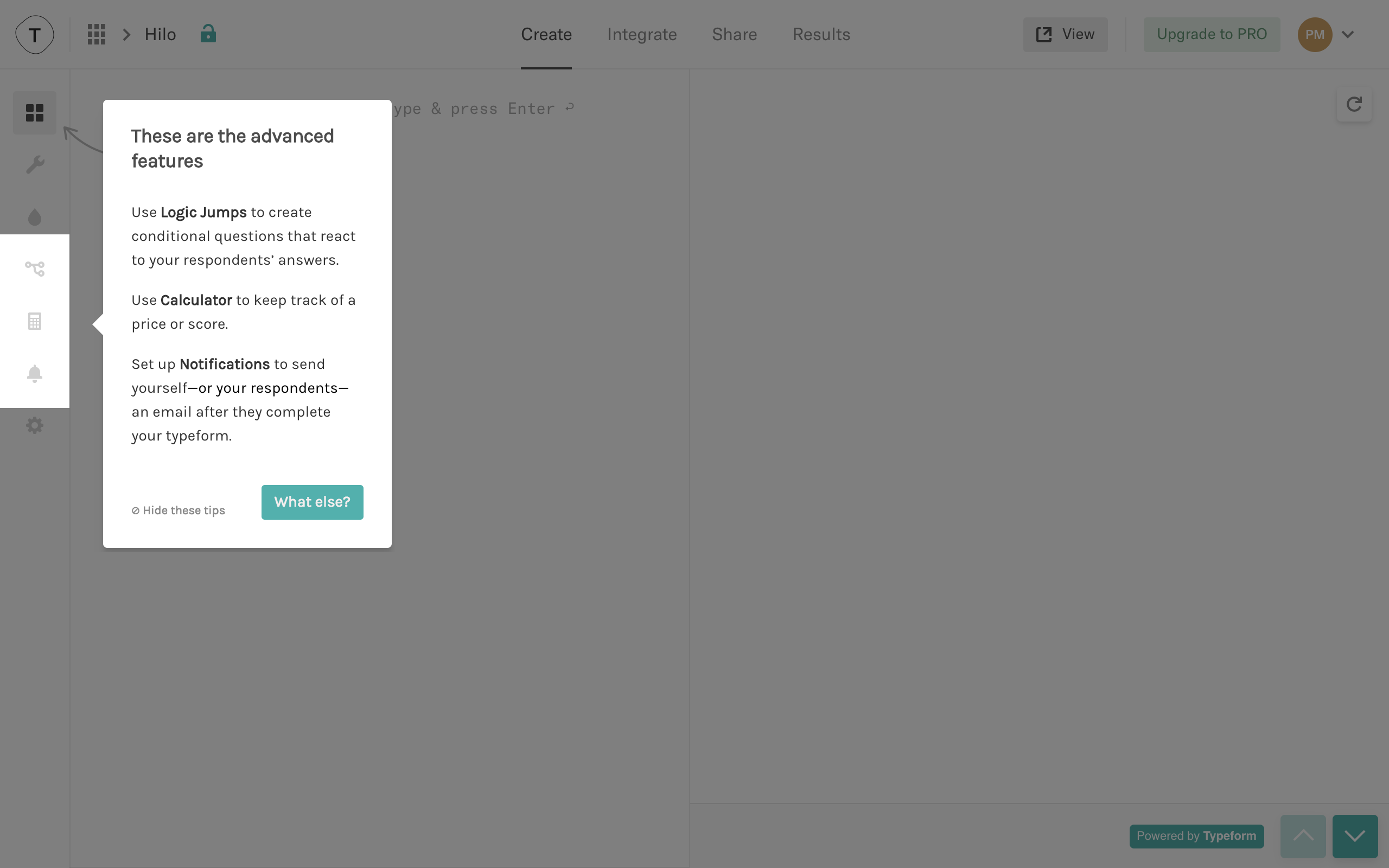 This is an example of a product tour onboarding using tooltips. This image shows a tooltip with multiple paragraphs that points to a list of advanced features.