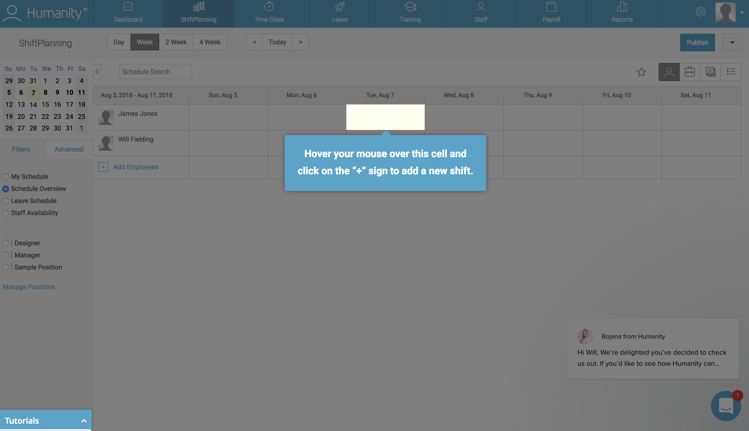 This is a screenshot of a SaaS product tour with action driven tooltips. It shows a grayed out background with a highlighted element and an instructional tooltip.
