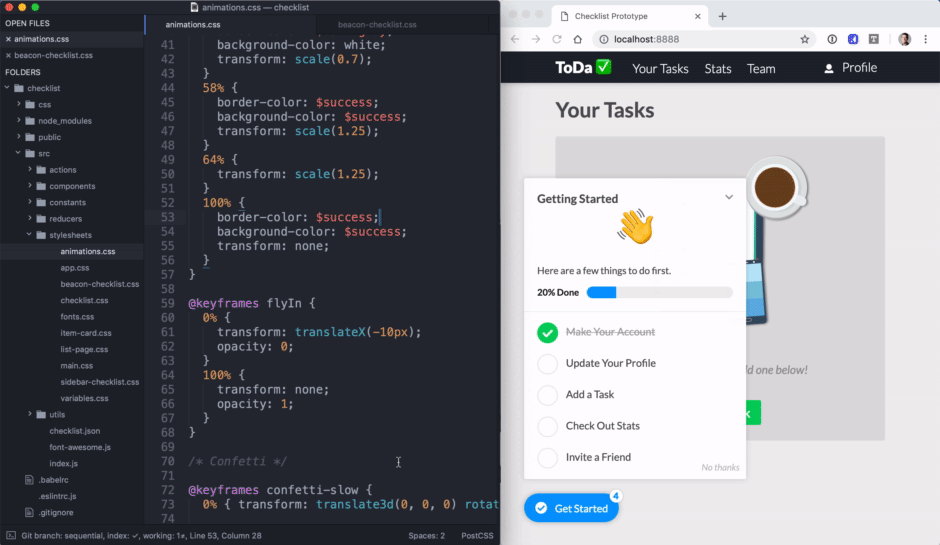 this is a gif image of a ux designer at work. it shows a designer using code to prototype a new user onboarding experience solution feature