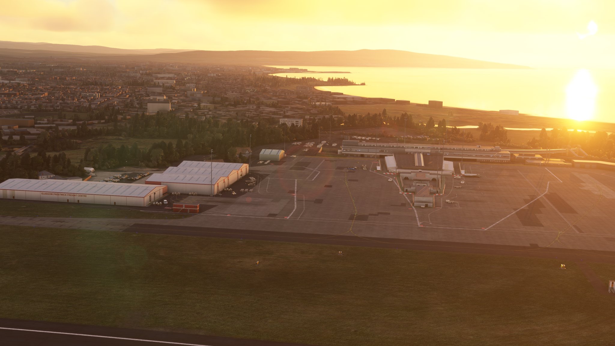 Pode ser uma imagem de dirigível, helicóptero, horizonte e crepúsculo