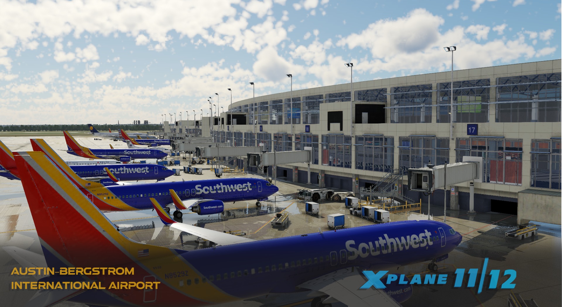 Có thể là hình ảnh về máy bay và văn bản cho biết 'cuthwest Scuthwest AUSTIN AUSTIN-BERGSTROM INTERNATIONAL AIRPORT XPLANE XPLANE11/12 LANE 11/12'