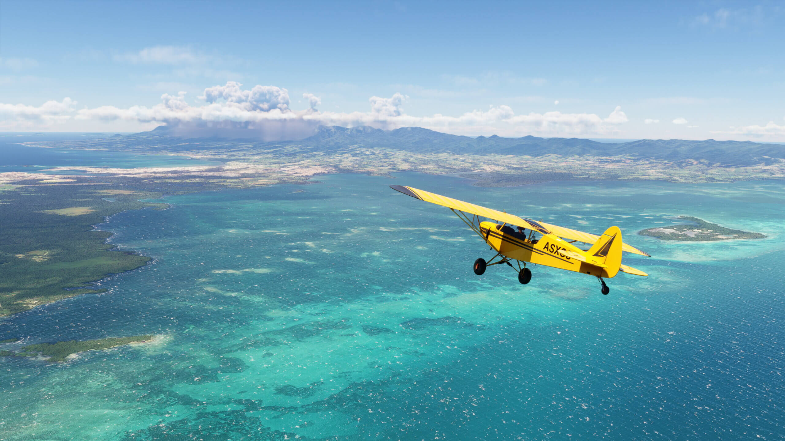 A Savage Cub flies over the Caribbean