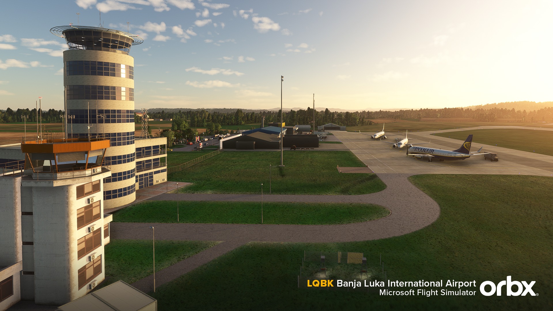 Pode ser uma imagem de dirigível e texto que diz "1 9 LQBK Banja Luka International Airport Simulator orbx Microsoft Flight"