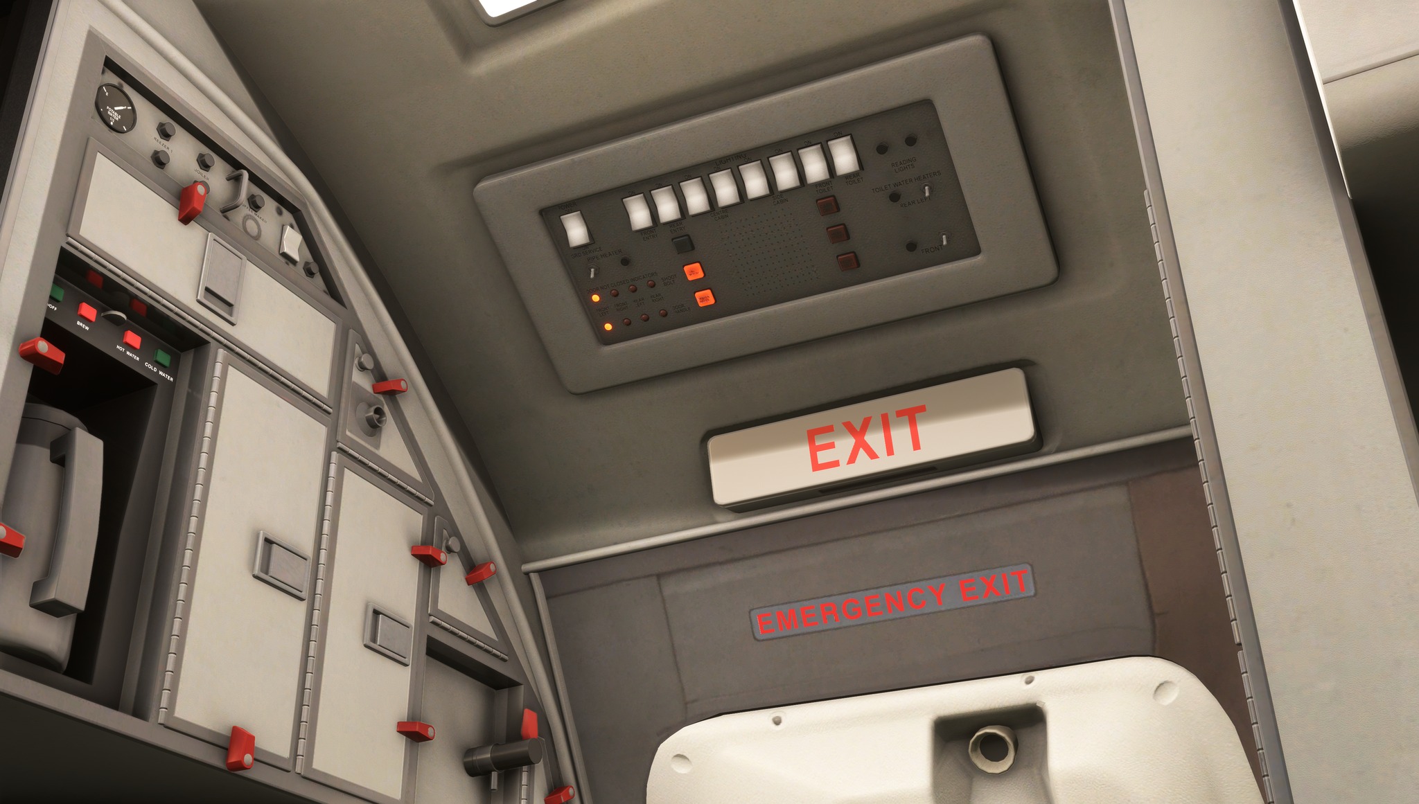 Pode ser uma imagem de aeronave e texto que diz "EXIT EMERGENCY EXIT"