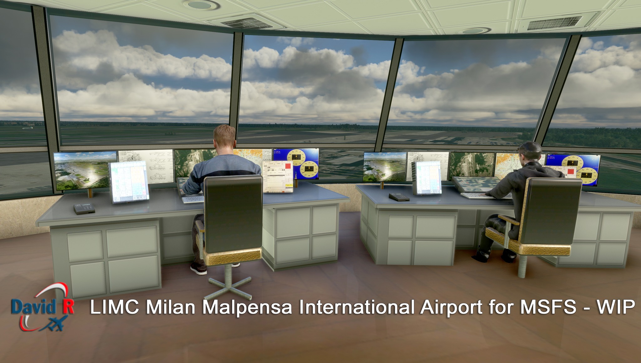 Pode ser uma imagem de 3 pessoas, aeronave e texto que diz "ဆာ DavidR R LIMC Milan Malpensa International Airport for MSFS WIP"