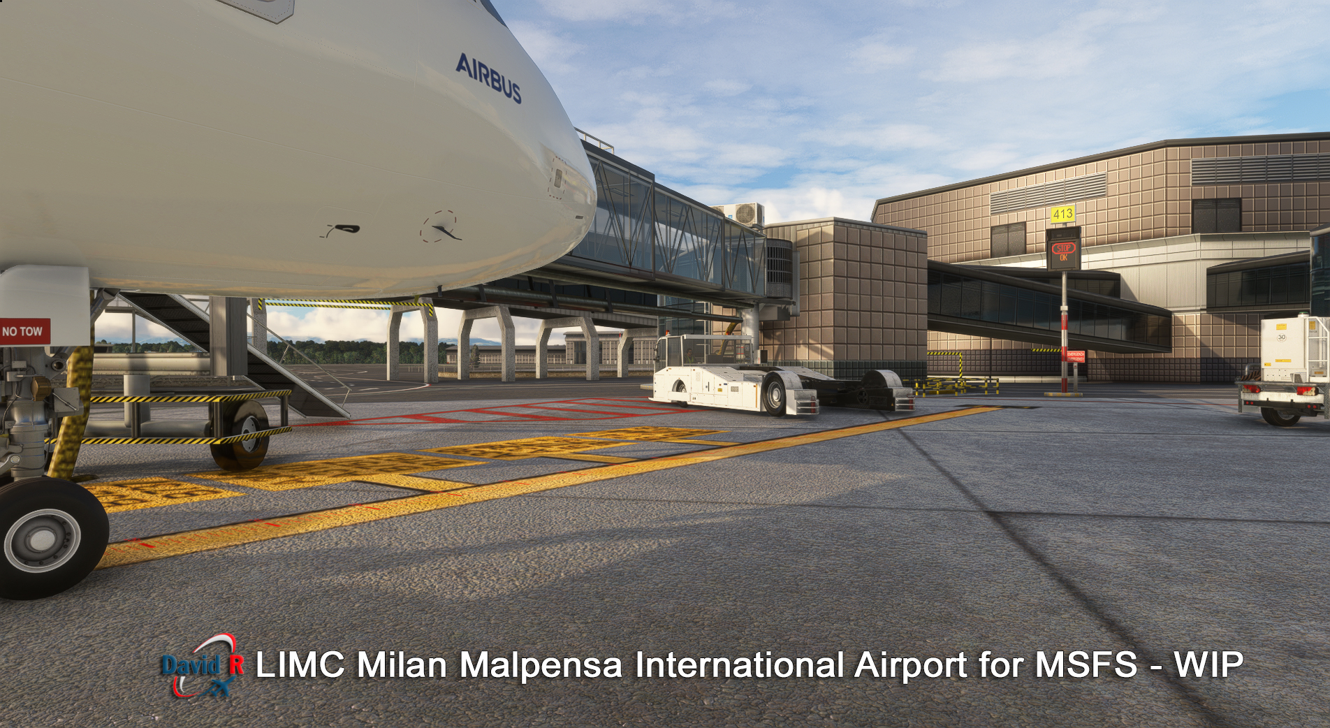 Pode ser uma imagem de aeronave e texto que diz "AIRBUS OTOW AAV LIMC Milan Malpensa International Airport for MSFS WIP"