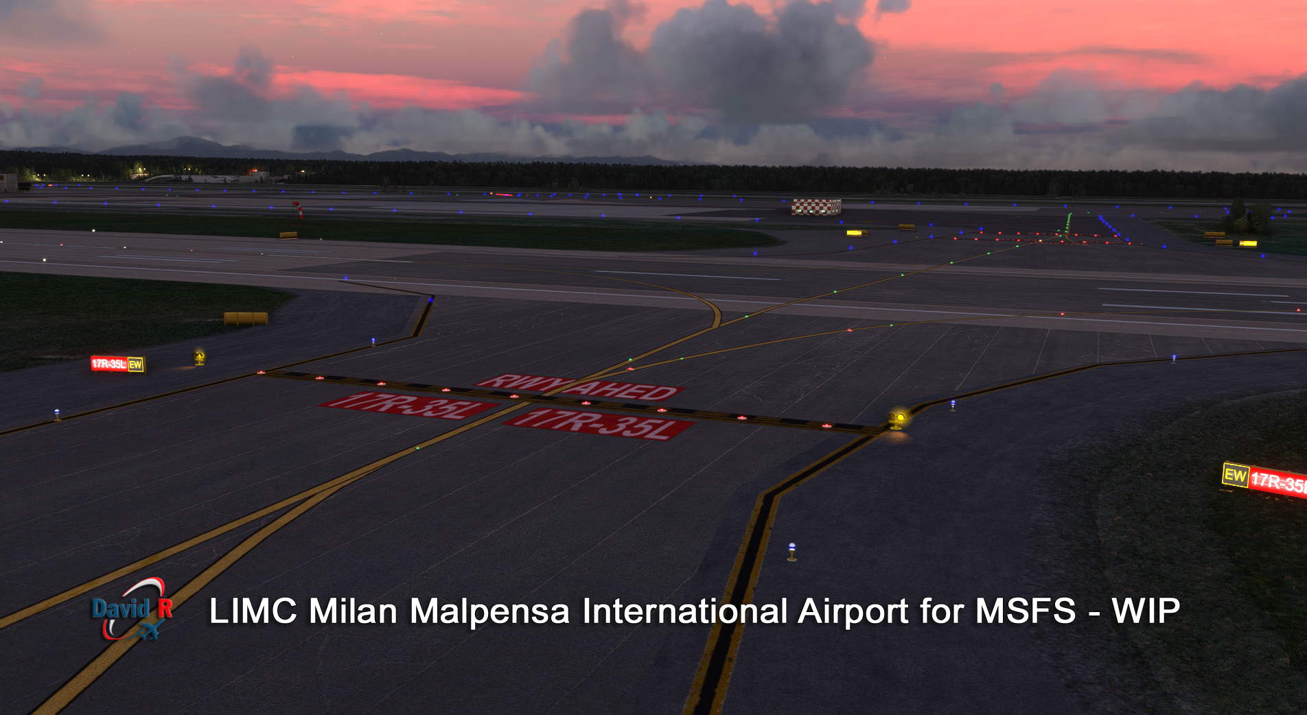 Pode ser uma imagem de aeronave e texto que diz "17R-35L EW EW17R-35 LIMC Milan Malpensa International Airport for MSFS WIP"