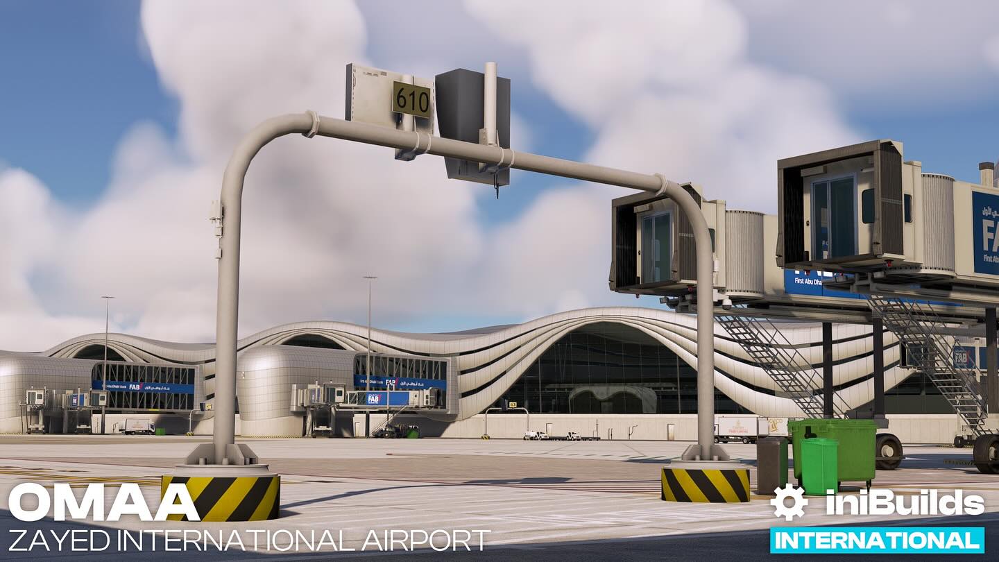 Pode ser uma imagem de texto que diz "FAB OMAA ZAYEDINTERNATIONALAIRPORT AIRPORT INTERNATIONAL iniBuilds INTERNATIONAL"