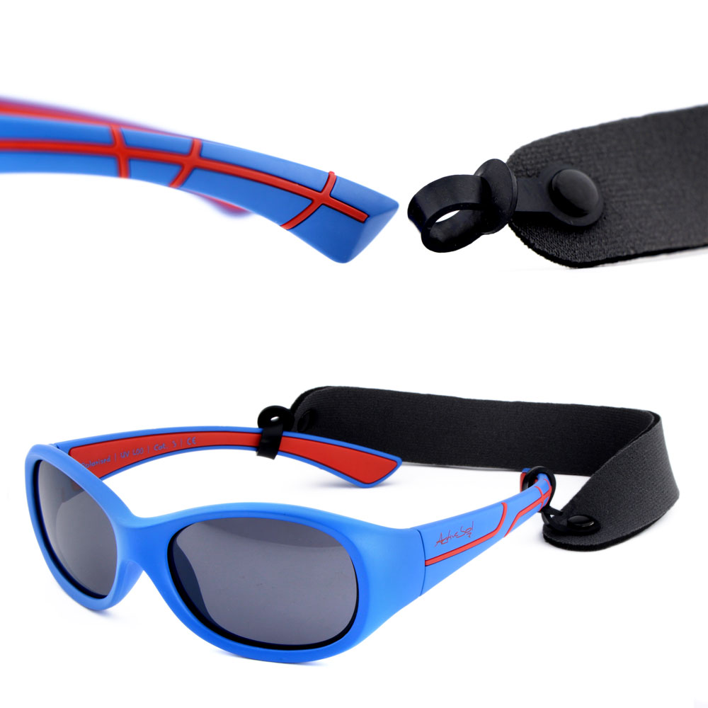 Jungs Sonnenbrille blau mit Band Kopfband fixieren