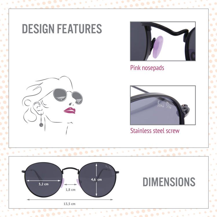 Sonennbrille Frauen Maße klein, Nasenpads, Edelstahl