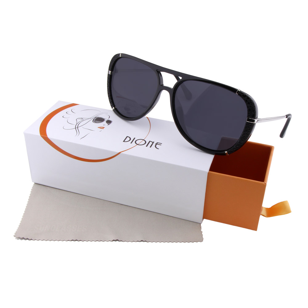 Dione Retro Sonnenbrille Chic schwarz black Metall polarisiert UV Box