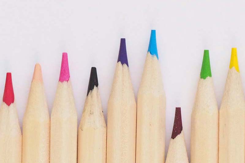 Close up of colored pencils