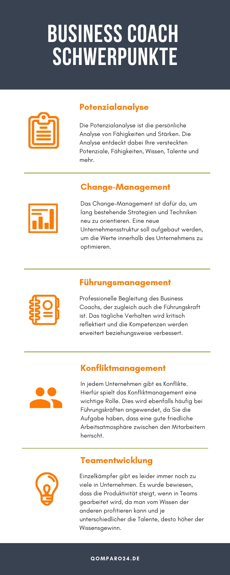 Infografik zum Thema Business Coach Schwerpunkte