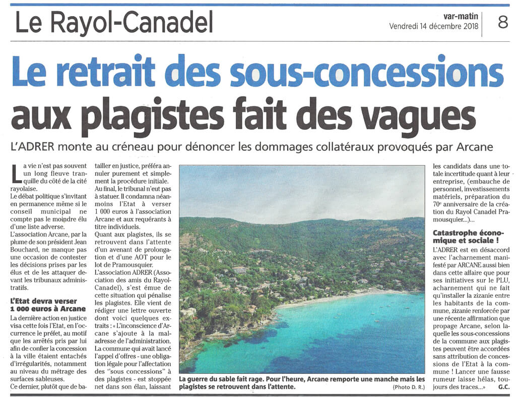 ADRER et concessions de plages