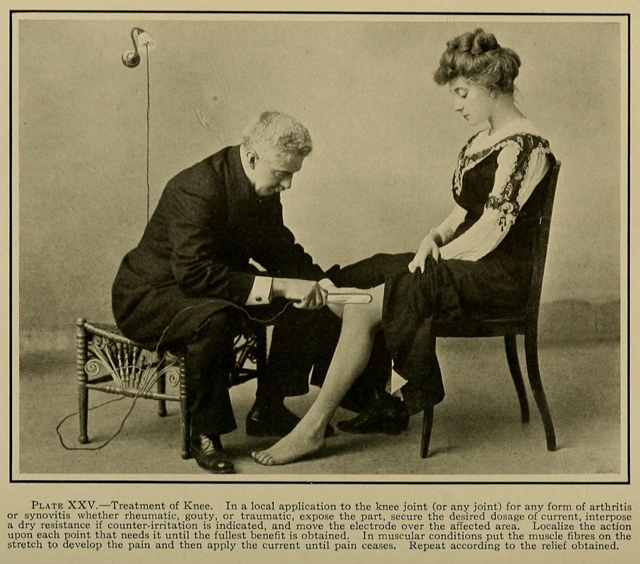 Nurokor history of the body electric - Book excerpt from High Frequency Electric Currents in Medicine and Dentistry (1910) by champion of electro-therapeutics Samuel Howard Monell, a physician who the American X-Ray Journal cite, rather wonderfully, as having “done more for static electricity than any other living man”. Although the use of electricity to treat physical ailments could be seen to stretch back to the when the ancient Greeks first used live electric fish to numb the body in pain, it wasn’t until the 18th and 19th centuries – through the work of Luigi Galvani and Guillaume Duchenne – that the idea really took hold. Image from Public Domain Review.