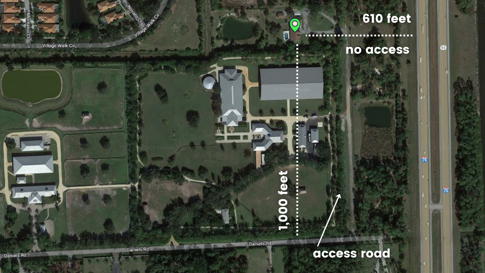 Example of an address in Collier County that is closer to the highway than its street address, resulting in incorrect routes for emergency services.