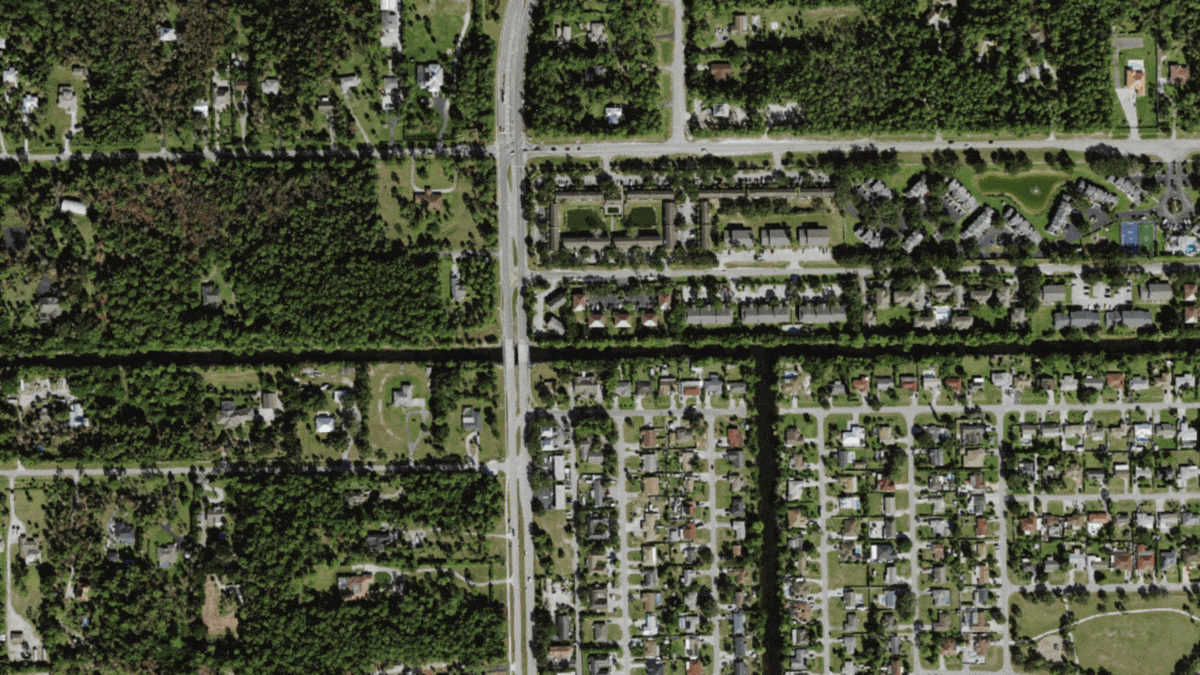 A sample of driveways and parking lots in Collier County extracted by Ecopia for emergency response optimization.