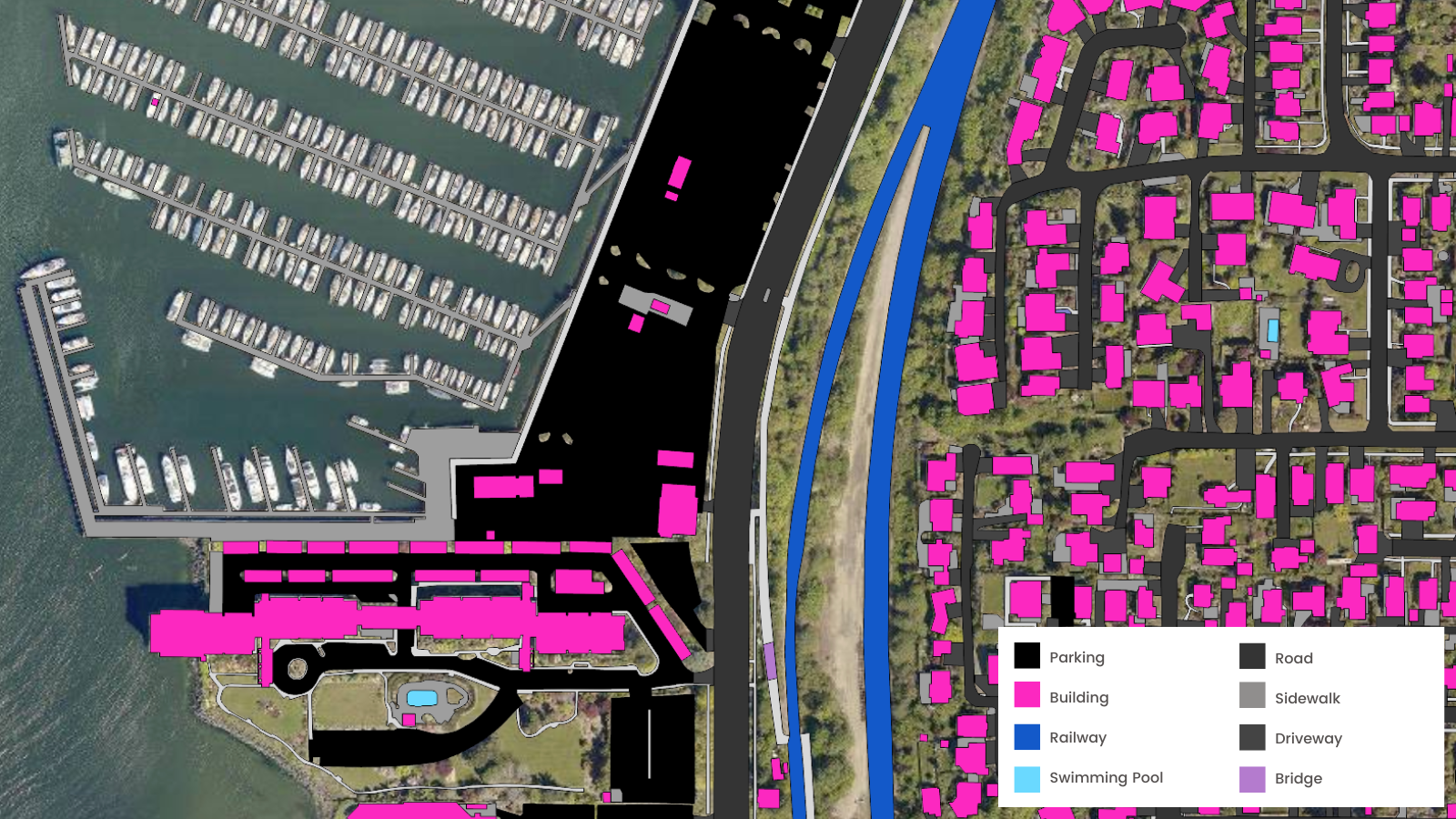 A sample of impervious surfaces mapped over geospatial imagery; Washington.