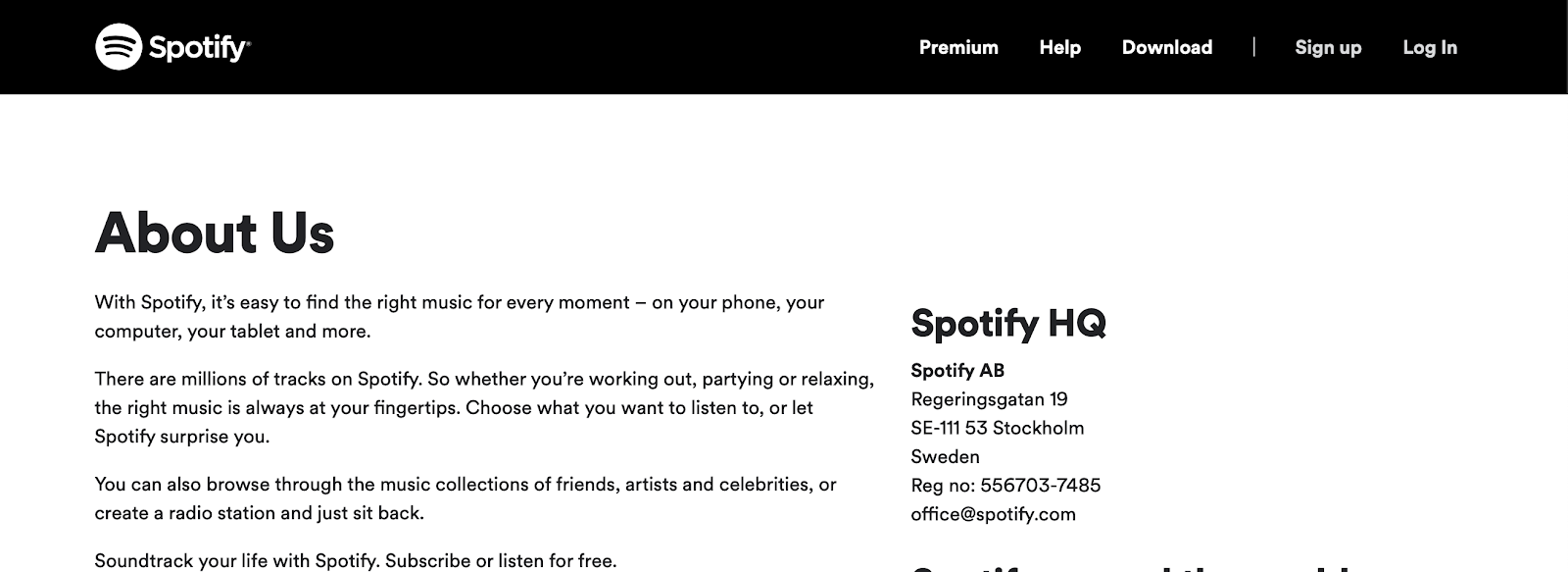 Neat Spotify web copy