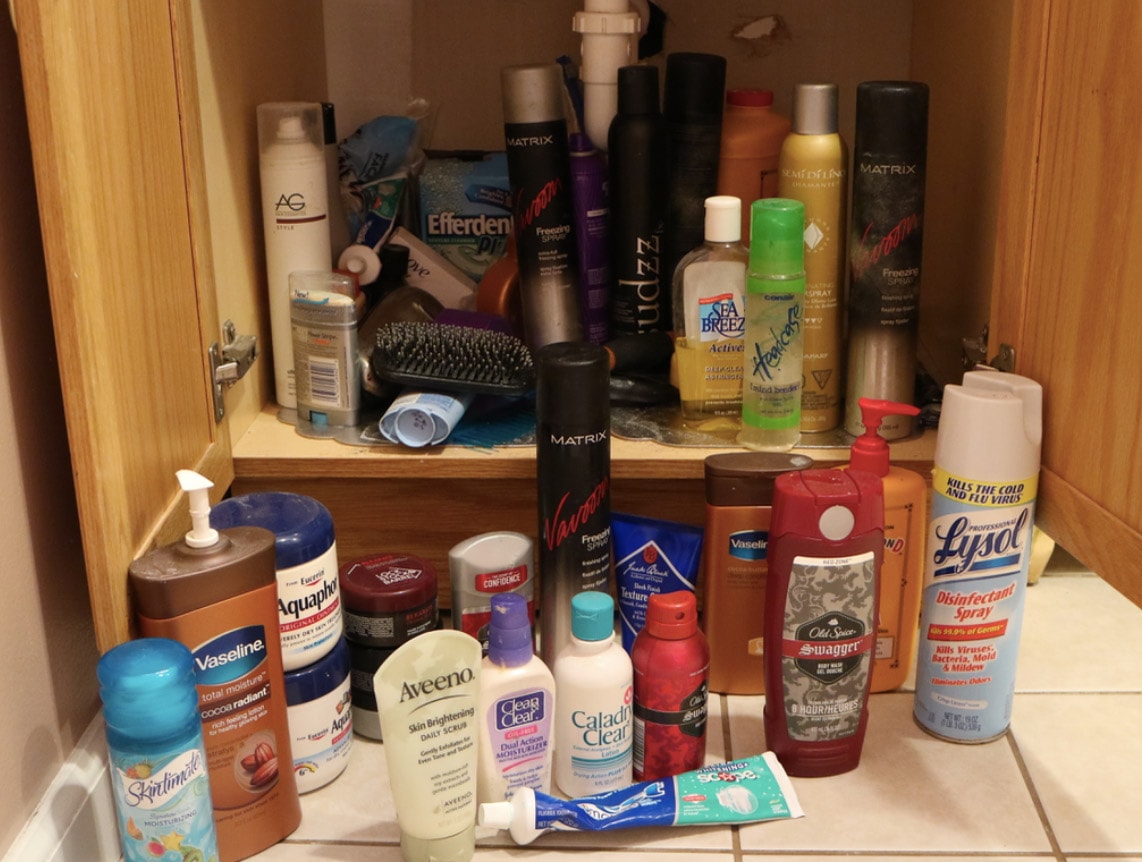 Image of pantry of chemicals and poisons found in our homes we need to detoxify from