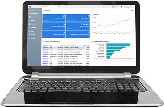 lexbizz ERP – Screen vom Dashboard auf Notebook