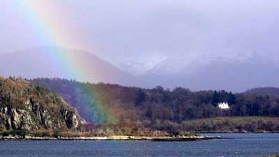 Rainbow over Appin Rocks, looking from Lismore